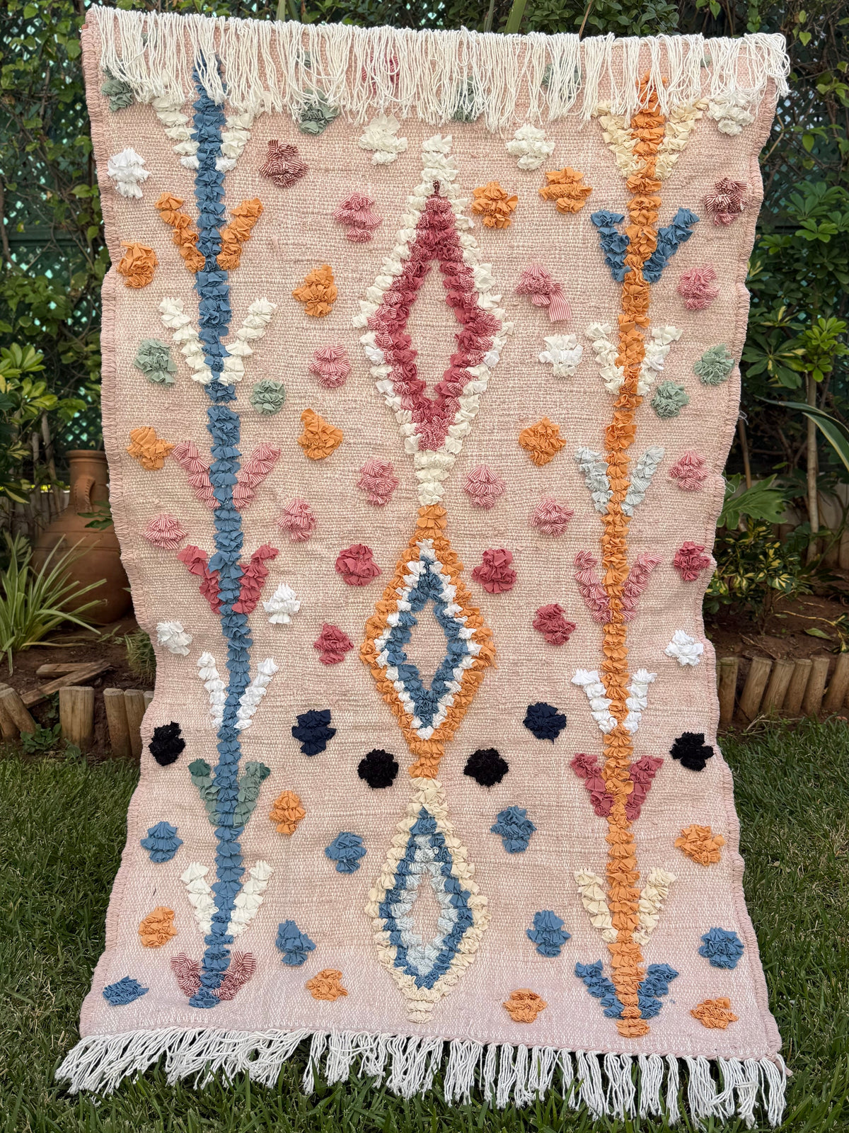 Tapis Berbère Azilal 100% Multicolore en Laine De Mouton 1,43m /90cm