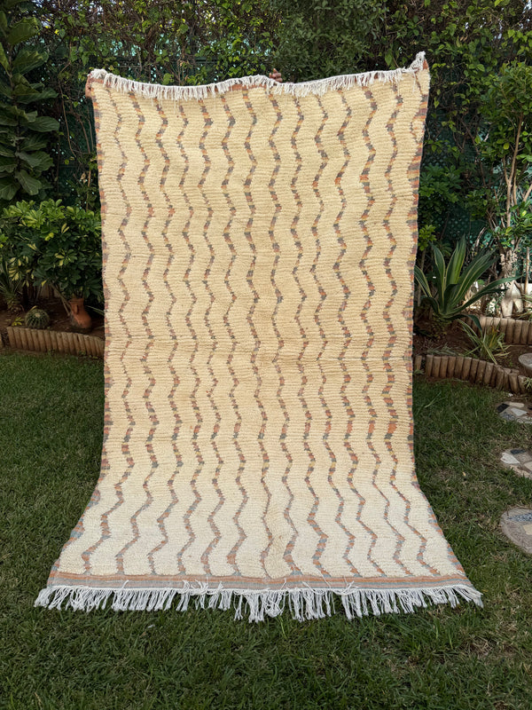 Tapis Berbère Azilal 100% Crème en Laine De Mouton 2,46m /1,44m