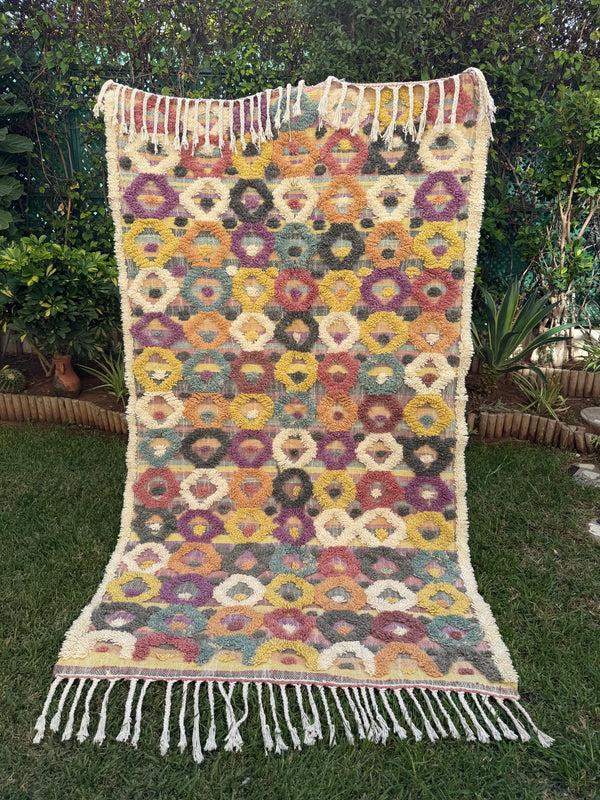 Tapis Berbère Azilal 100% Multicolore en Laine De Mouton 2,36m /1,35m