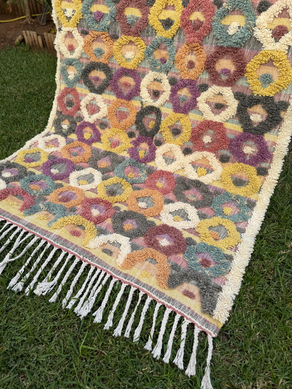 Tapis Berbère Azilal 100% Multicolore en Laine De Mouton 2,36m /1,35m