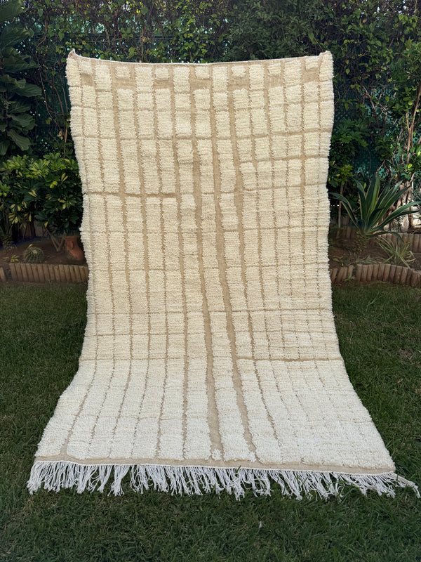Tapis Berbère Azilal 100% Crème en Laine De Mouton 2,38m/1,48m
