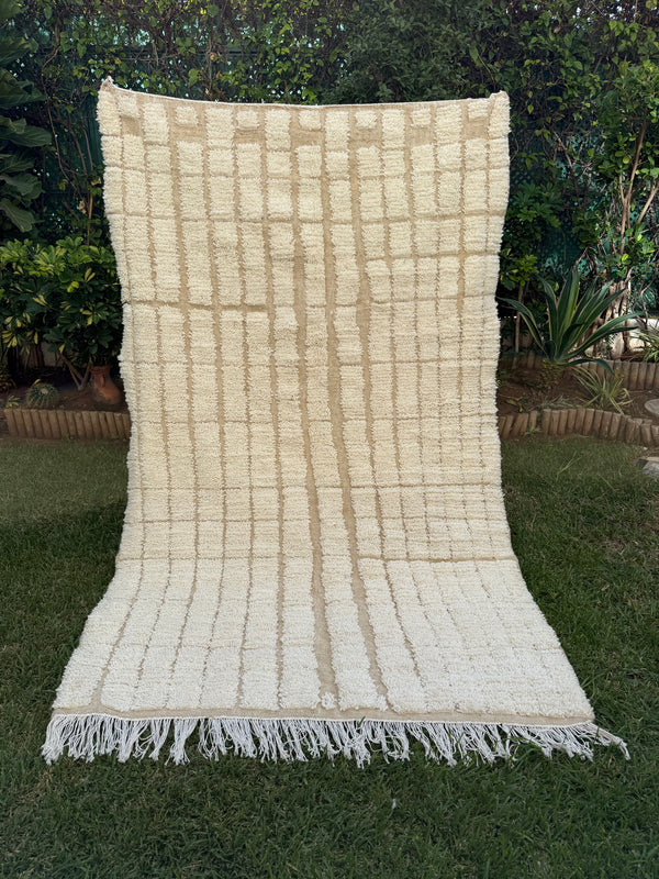 Tapis Berbère Azilal 100% Crème en Laine De Mouton 2,38m/1,48m