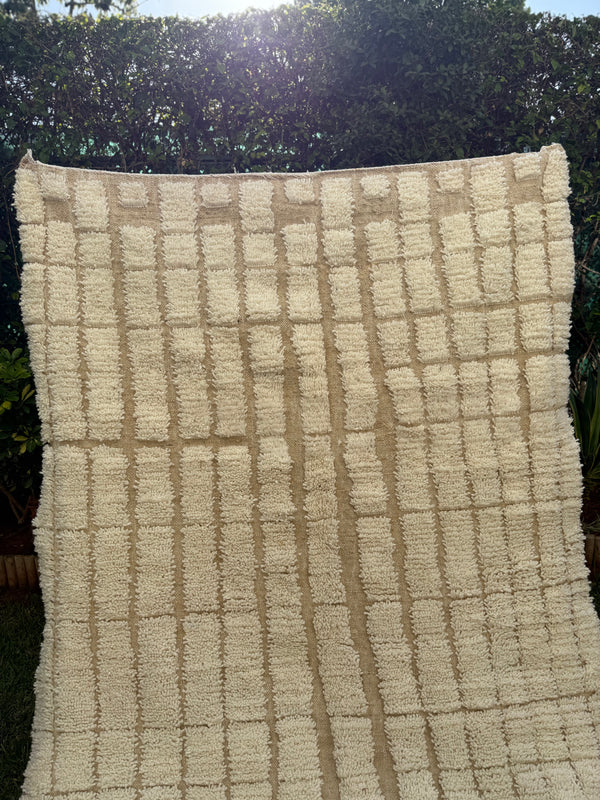 Tapis Berbère Azilal 100% Crème en Laine De Mouton 2,38m/1,48m