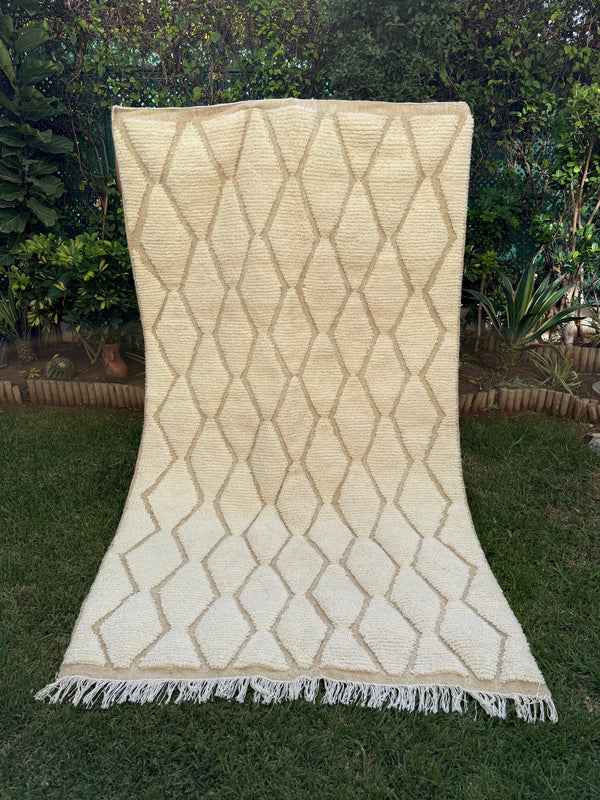 Tapis Berbère Azilal 100% Crème en Laine De Mouton 2,65m /1,51m