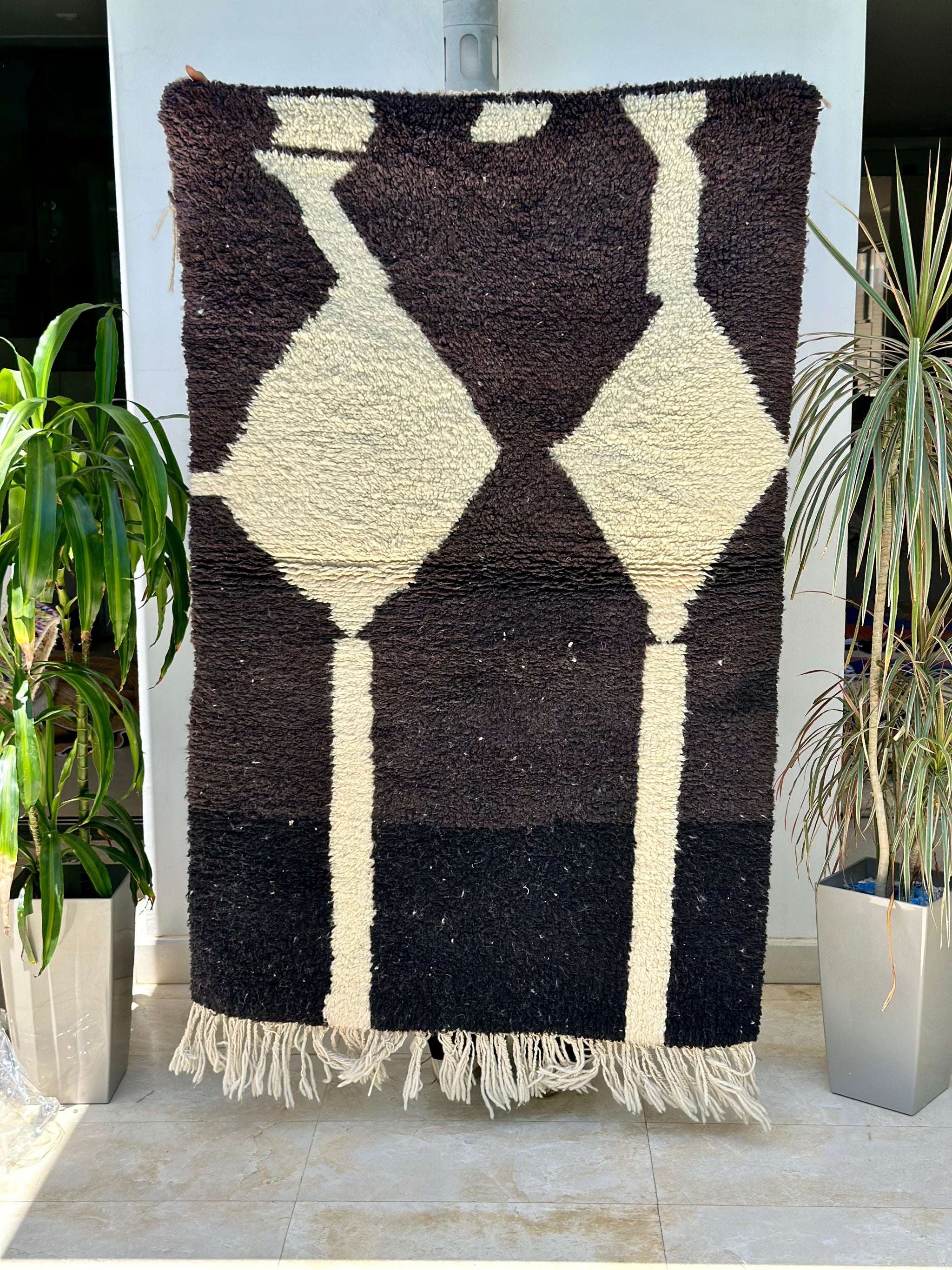 Tapis Beni Ouarain crème noir- 170cm / 110cm - Ajbir