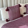 Housse de coussin à pompons 50cmx50cm aubergine - Ajbir