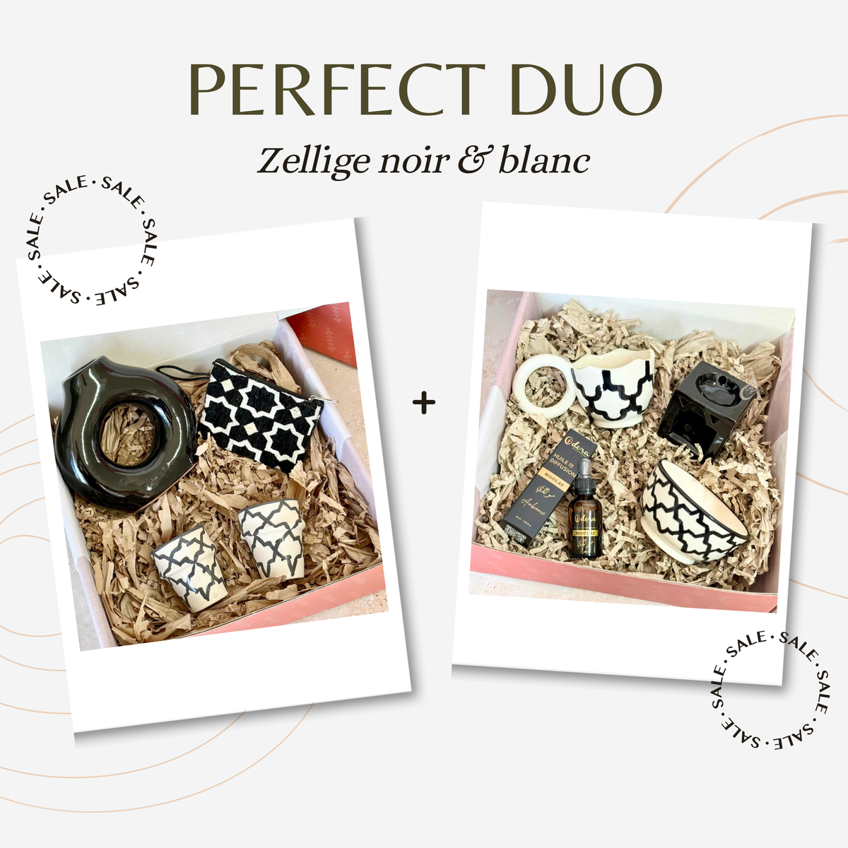 Duo 2 coffrets cadeaux Zellige noir et blanc