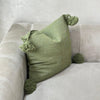 Housse de coussin à pompons 45cmx50cm vert kaki - Ajbir