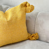 Housse de Coussin à pompons 50cmx45cm Jaune moutarde - Ajbir