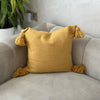 Housse de Coussin à pompons 50cmx45cm Jaune moutarde - Ajbir