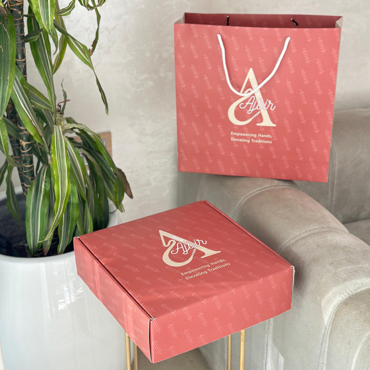 Coffret cadeau artisanal rayé gris