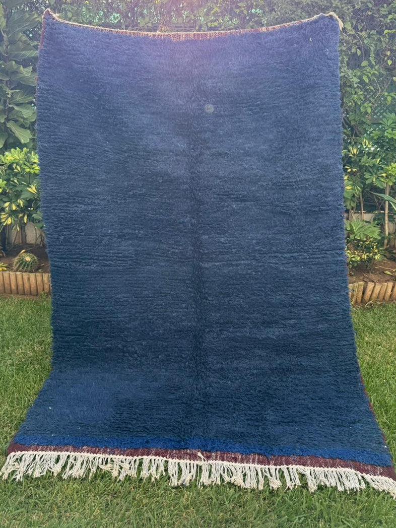 Tapis Berbère Azilal 100% Bleu en Laine De Mouton 2,12m /1,43m