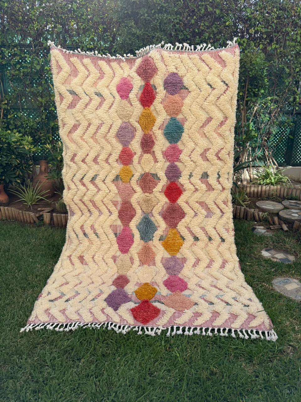 Tapis Berbère Azilal 100% Multicolore en Laine De Mouton  2,33m/1,43m