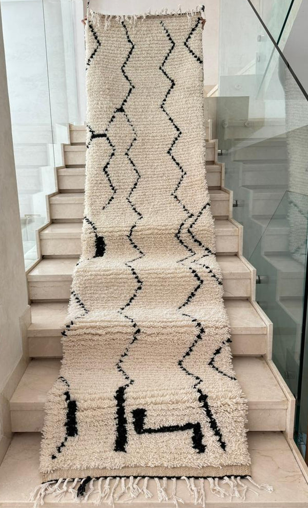 Tapis Berbère Runner Azilal 100% Multicolore en Laine De Mouton2,94m/76cm