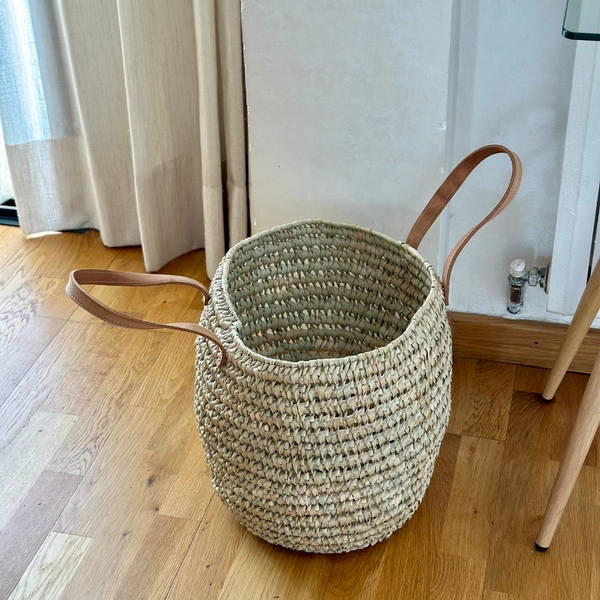 Panier à linge en osier avec anses en cuir - Ajbir