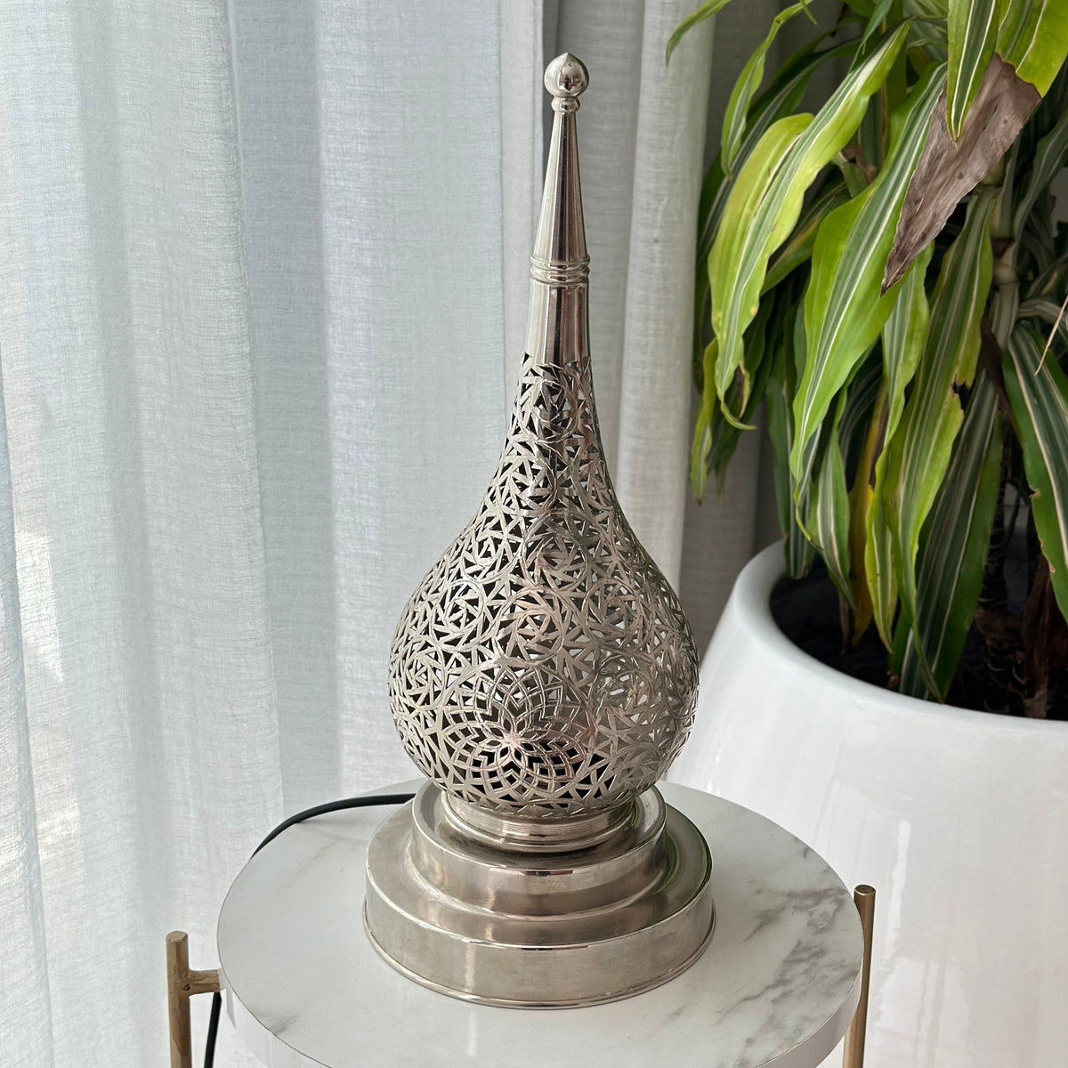 Abat-jour traditionnel en laiton argent Tamayurt - Ajbir