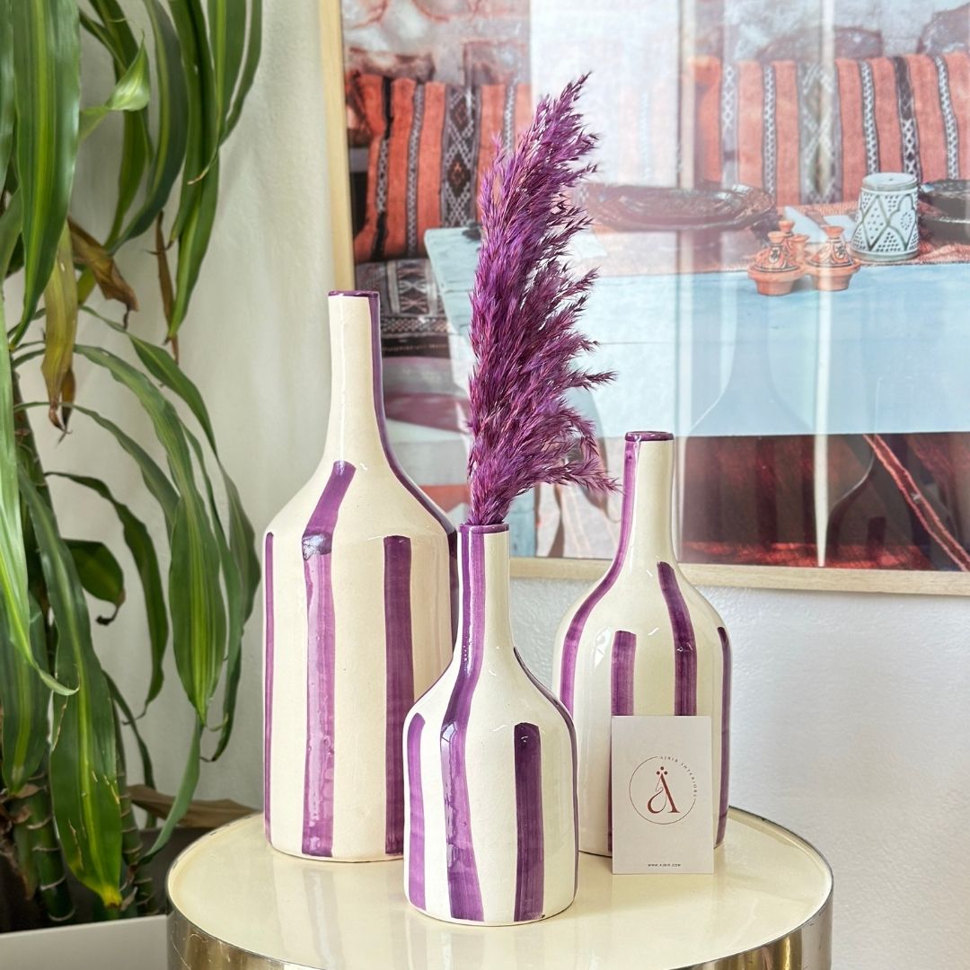 Vase bouteille mauve rayé - Ajbir