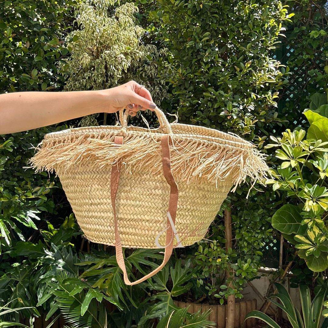 Panier en paille beldi à franges - Ajbir